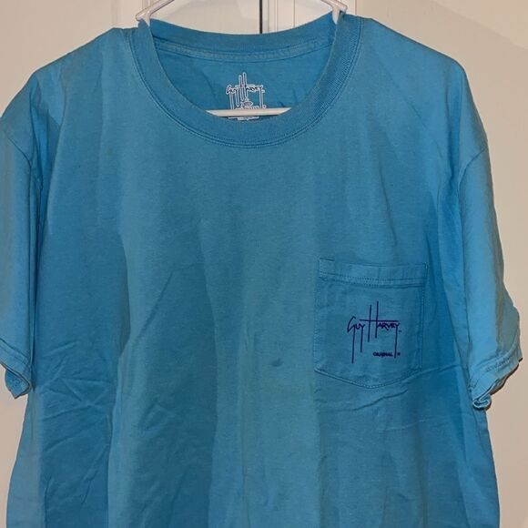 Guy Harvey Sailfish Fishing Turquoise blue pocket T shirt L me a - Picture 3 of 5